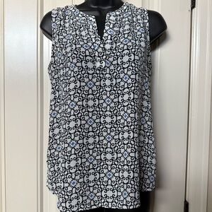 LOFT Black White blue Patterned Women's sleeveless Top SP